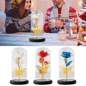 Fiori decorativi LED Fiore eterno in foglia d'oro rosa con luci a stringa a cupola Decorazione domestica Natale San Valentino Regalo Matrimonio