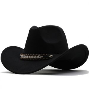 Belt Western Cowboy Top Hat для мужчин Women Vintage Wide Brim Felt Cap