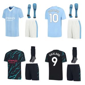 Zestawy piłkarskie dla dzieci 23 24 Haaland Football Jersey Mans De Bruyne Foden 2023 2024 Grealish Sterling Soccer Trainys