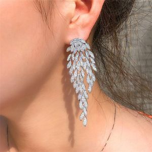 Fashion Charm Long Leaf Designer Earring for Woman Party AAA Cubic Zirconia Diamond Silver Luxury Engagement Wedding örhängen smycken S925 Sterling Silver Needle