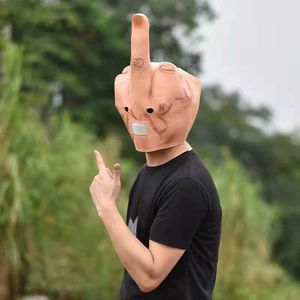 Party Masks Middle Finger Halloween Full Head Mask Latex Scary Costume Party Cosplay Horror Funny Props Accessories L230803