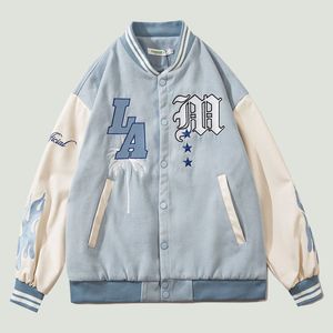 Erkek ceketler hip hop tüylü arı harfleri nakış beyzbol ceket taş giyim harajuku gündelik gevşek bombacı varsity unisex moda 230803