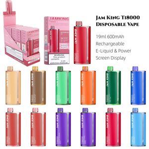 Original Jam King Ti8000 Vape Pen Descartável Cigarro Sabor Puff 9k 19ml 0% 2% 3% 5% força 600mAh Vapes recarregáveis com tela vs Elf Ti7000 9000 10k 10000