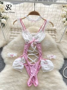 Seksi etek tekre bayanlar cosplay şehvetli iç çamaşırı bodysuits backless içi boş out kısa sürprizler kadınlar erotik iç çamaşırı seksi playsuits 230803