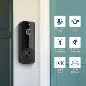 HD Wireless Door Bell Camera z wykrywaniem człowieka i ruchu, 2 -kierunkowy dźwięk, kolorowy nokt widzenia, przechowywanie w chmurze i zasilanie baterii - idealne do bezpieczeństwa domu i na zewnątrz