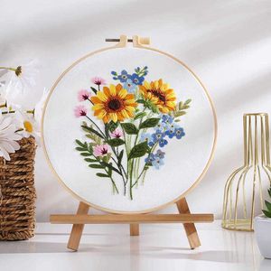 Kinesiska stilprodukter Youzi broderi kit för nybörjare hand broderi färgglada blomma växter diy satser med broderi hoops nålar trådar