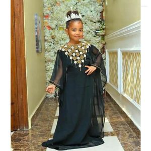 Flickklänningar Black Girls 'Dress Royal Children's Abaya Marockan Long Shirt European och American Fashion Trend