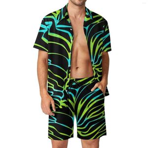 Fatos de treino masculinos coloridos Zebra Conjuntos masculinos Animal Print Conjunto de camisa casual retrô de manga curta Design Shorts Terno de férias de verão Plus Size