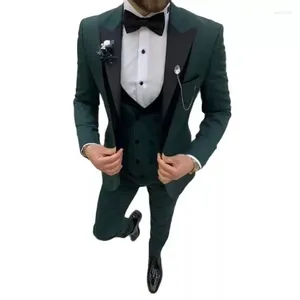 Men's Suits Green 3 Pieces Set Groom Formal Wedding Tuxedos Blazer Classic Fit Grooms Wear Prom Dress (Jacket Vest Pants)