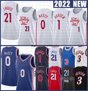 James Harden Tyrese Maxey Joel Embiid Jersey de basquete Allen Iverson Julius Erving Sixer Matisse Thybulle 2022 23 City White Edition Retro Camisa Azul