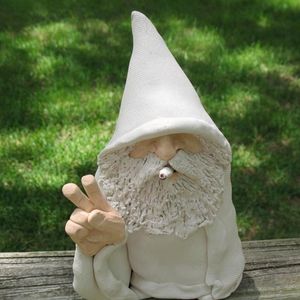 Dekorativa föremål Figurer White Old Man Gnome Dwarf Statue Garden Sculpture Harts Handcraft Outdoor Dark Grey Art Tree Decor 230802