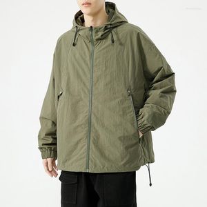 Men's Jackets Boys Retro Hooded Jacket Oversize Men Spring Green Couple Loose Fitting Outdoor Travel Clothing Zipper Outerwear Hiking Coat