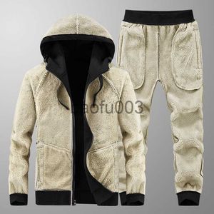 Agasalhos masculinos de pele, agasalhos masculinos de inverno, conjuntos de moletons quentes, ternos casuais, moletons de lã, 2 peças, moletons + calças, conjunto de roupas esportivas J230803