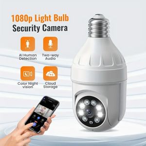 1pc Bulb Camera With AI Human Detection, 355 Degree Pan/Tilt Panoramic IP Camera, Color Night Vision, Two-Way Audio, 2.4G WiFi, Cloud Storage, Wireless Smart Home Camera