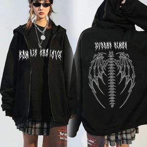 Damen Hoodies Sweatshirts Y2K Streetwear Hoodie Tops Retro Gothic Übergroße Kapuze Totenkopf Flügel Evil Flame Print Cardigan Reißverschluss Sweatshirts Mann Hoodies 230803