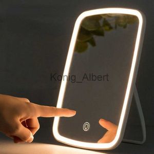 Kompakta speglar LED-ljusspegel med belysning Intelligent sovrumsmakeup spegel förgiftningsbord laddningsbart skrivbordsbeklädnadsbeståndsspegel x0803