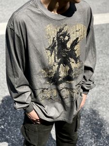 Washed Grey Tees Long Sleeve T-Shirts Oversized US Size Suprior Retro Printed T Shirt Men Women Tops 10 Styles 88121