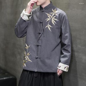 Jaquetas masculinas 2023 outono homens jaqueta de linho de algodão chinês tradicional masculino tang terno de manga comprida top tai chi uniforme hanfu