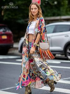 Основные повседневные платья Boho Print Press Play Summer Beach Wear Long Kimono Plus Wome Women Женская одежда Сексуальные V-образные леди Lady Dest Dress N796 230803