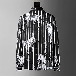 2023 Autumn Luxury Retro Printed Shirt Men Long Sleeve Slim Caual Business Dress Shirts Streetwear Social Party Tuxedo Blouse