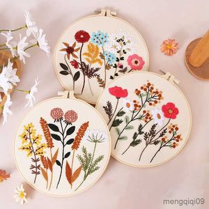 Produkty w stylu chińskim Flower Easy DIY Haft dla początkujących drukowanych szwów krzyżowych Hoop Hoop Ręcznie szycie Rzemiosło R230803