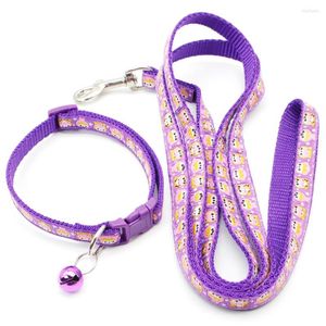 Dog Collars Cute Cartoon Pattern Leash And Collar Set Adjustable Neck With Bells For Puppy Cat Outdoor Walking To Anti-lost