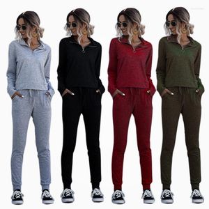 Pantaloni a due pezzi da donna 2023 Autunno Tuta da donna Set Casual Cerniera solida Top e abbigliamento Fitness Wear Fit For Woman Tuta sportiva XL