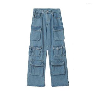 Herrenjeans 2023 American Retro High Street Multi-Pocket Blue Washed Y2K Hoch taillierte Paare Lose lässige Hose mit weitem Bein Damen