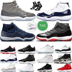 2024 Bred Cool Grey Midnight Navy Veludo Cherry Jumpman 11 Tênis de Basquete Baixo 25º Aniversário Metalizado Prata Violeta Puro Tênis Masculino Esporte euro 36-47