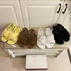 Sandálias Femininas Designer Fussbett Sandálias Shearling Sabot Plush Mules Amarelo Claro Inverno Lã Slides Pele Sandália Cabelo Mocassim Quente