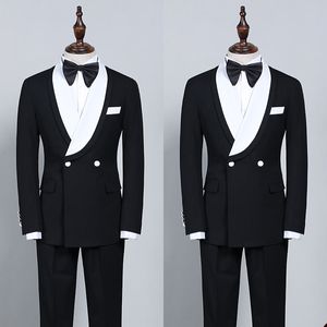 Vintage Groom Wedding Tuxedos Shawl Lapel Jacket For Men Business Evening Party Black Suits 2 Pieces Blazer Pants Custom Made