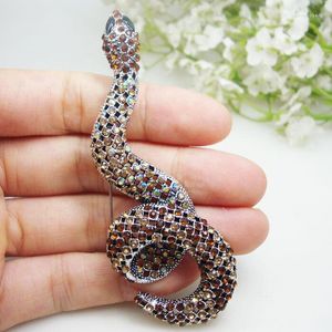 Brooches Pendant Vintage Brown Snake Animal Party Brooch Pin Crystal Rhinestone Jewelry