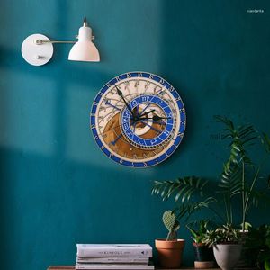 Wall Clocks Creative Clock Prague Astronomical Wooden Living Room Quartz Home Decoratio Wood