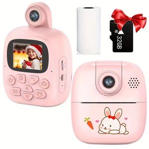 Fotocamera per bambini con stampa istantanea, videoregistratore 1080P per regalo per ragazze e ragazzi, fotocamera per selfie per bambini con obiettivo girevole, fotocamera per bambini con SD da 32 GB