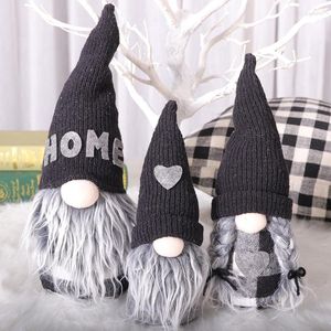Juldekorationer spetsig hatt ansiktslöst gnome Santa Tulip Rudolph docka svart vit rutig nordisk stil år