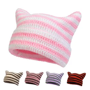 Tasarımcı Güzel Kedi Kulakları Örme Beanies Hat Stripe Kış Sıcak Kapak Saç Bonnet Head Wamer Kafa Bantları Gorro