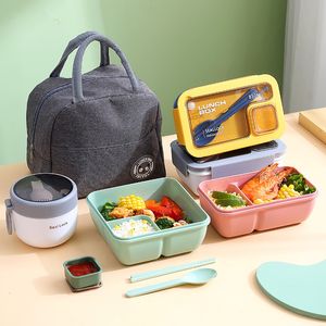 Scatole per il pranzo Scatola per il pranzo portatile Borse per il pranzo per bambini Scuola Ufficio Bento Box con stoviglie Borsa termica Kit completo Riscaldamento per microonde 230802