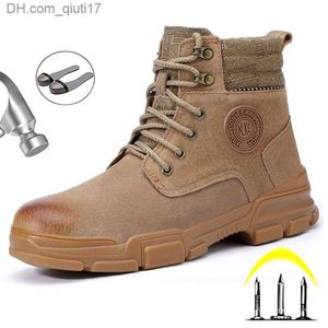 Stövlar 2023 Äkta läder Vintermännens arbetssäkerhetsskor Stål Toe Work Boots Anti Shatter Work Shoes Men's Safety Shoes Z230803