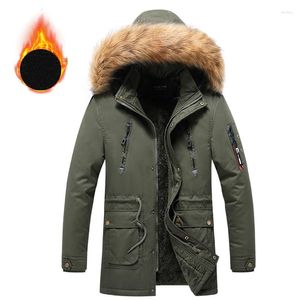 Męskie okopy płaszcze zimowe moda wiatroodporna ciepła gęsta kurtka płaszcz męski kołnierz futra z kapturem futra kółek