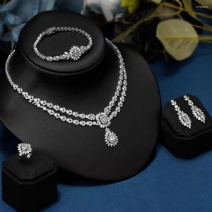 Collana Orecchini Set Bride Talk Gioielli di alta qualità 4 pezzi Cubic Zirconia Arabia Saudita Accessori per gioielli da sposa