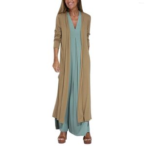 Women's Swimwear Summer Casual Solid Color Long Sleeved Vent Maxi Loose Cardigan Boho Beach Sundress With Shaker Zip Front