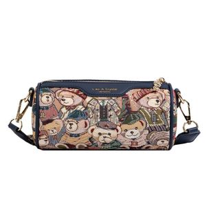 Katie Bear Penholder Bag Jacquard broderi enkel axelväska bred axelband crossbody väska