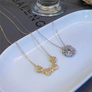 Chains DAYIN Sparkling Zirconia Two-worn Folded Love Heart Necklaces For Women Personality Unique Design Collares Para Mujer