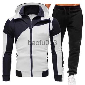 Herren-Trainingsanzüge, Herren-Trainingsanzüge, Set, Frühling und Herbst, Langarm, Kapuzenpullover, Reißverschluss, Jogging-Hose, Patchwork, Fitness, Laufanzug, Freizeitkleidung, Sportbekleidung, J230803