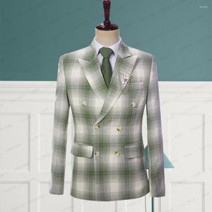 Men's Suits 2023 Fashion Men Summer British Style Business Linen Green Reto Classic Plaid Male Wedding Party Jacket Suit Coat