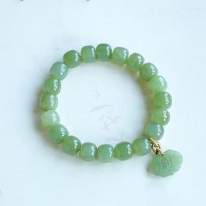 Pulseiras de pedra natural verde claro, faça você mesmo, contas de balde com pingente Ru Yi para mulheres, joias de moda simples e frescas, presente