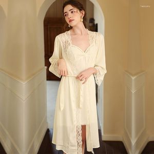 Damen Nachtwäsche Fdfklak Kleid Sets Sexy Spitze Seide Satin Robe Frühling Sommer Zwei Stücke Anzug Damen Nachtwäsche Bademantel