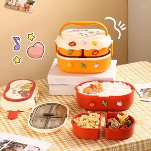 Dinnerware Lunch Boxes Leakproof Cute Bento For Children Or Women Microwave Safe Container With Divider Multilayer Complimentary Cutle