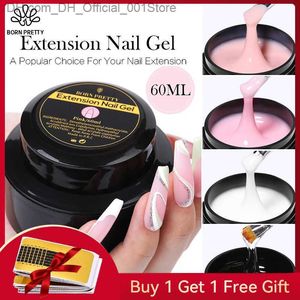 Nagellack född Pretty 60/30 ml Hard Jelly Extended Nail Gel Polishing French Nail Nude Pink White Clear Fiber Glass Lim för Ergonomisk förlängning Z230802