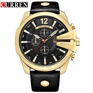 Curren Men's Casual Sport Quartz Watch Mens relógios Top Brand Luxury Watch-Watch Leather Strap Militar